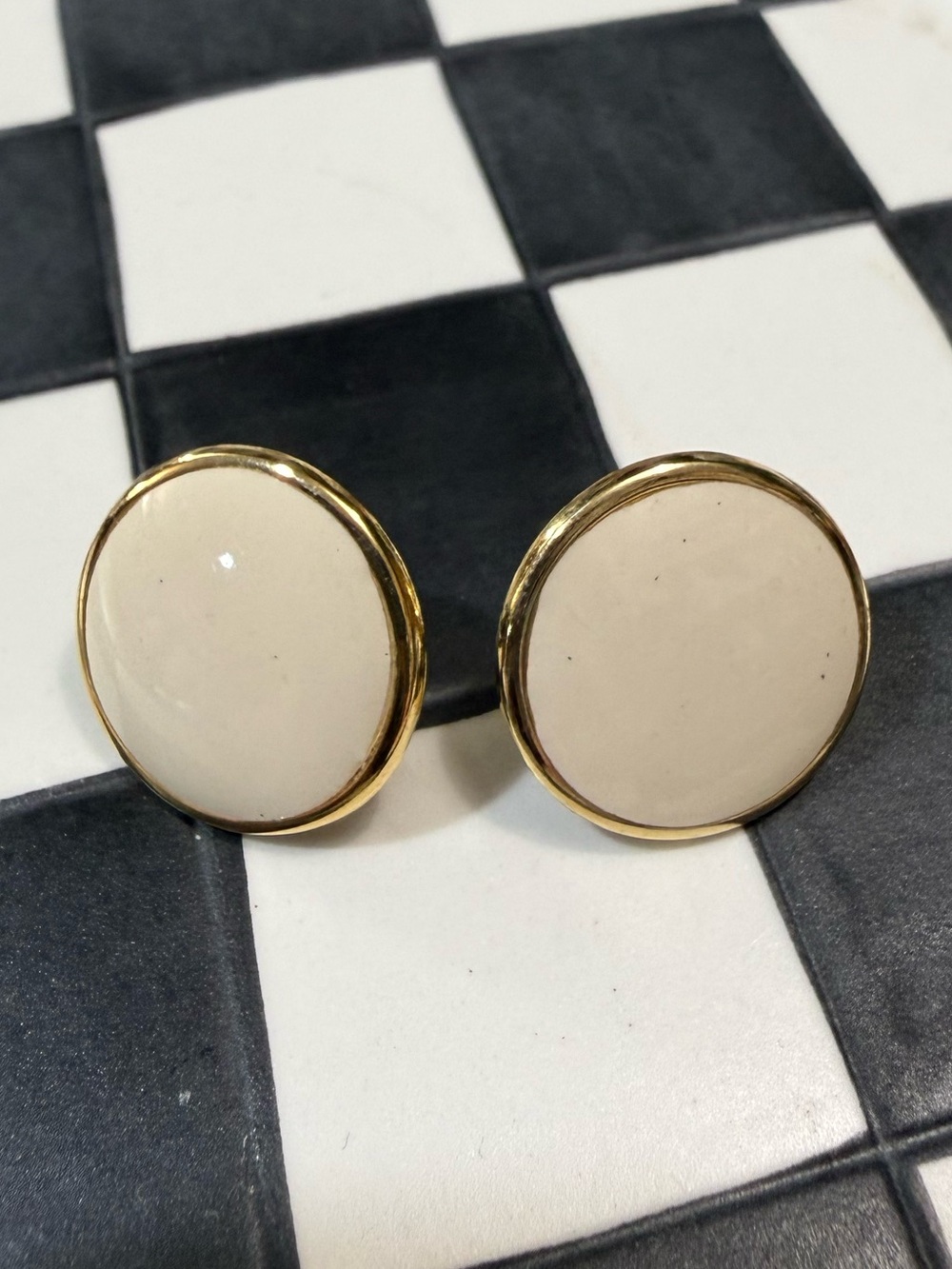 DC Comics Batman Gold-Trim Cream Enamel Round Post Earrings